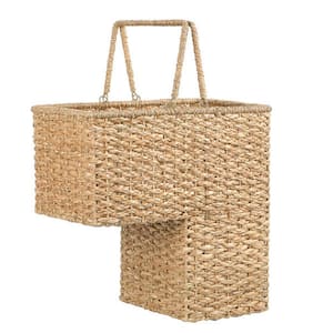 Woven Bankuan Rope Stair Basket with Handles in Natural