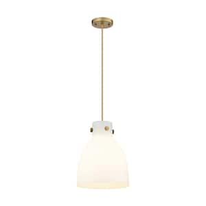 Newton Bell 100-Watt 1 Light Brushed Brass Shaded Pendant Light with Frosted glass Frosted Glass Shade