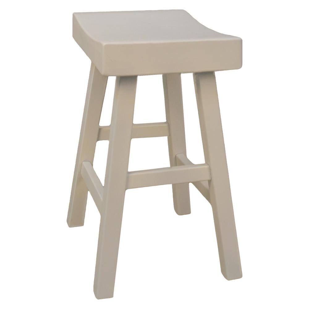 Antique White Wood Saddle Style Backless Counter Stool