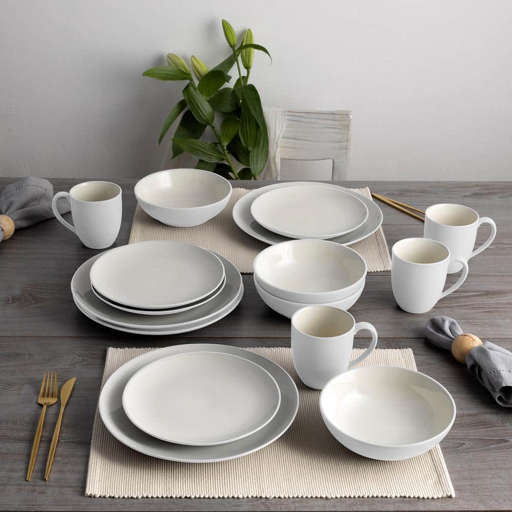 White Ceramic Minimalist Dinner Plates Set of Four
