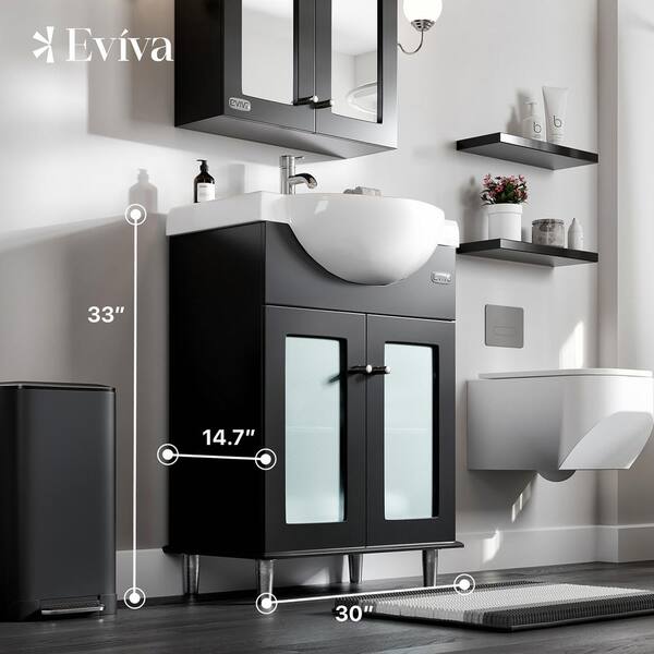 Eviva Tux 30 in. W x 19 in. D x 33 in. H Bathroom Vanity in Espresso with White Ceramic Top with White Sink