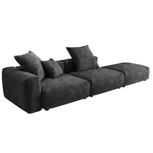 130 in. Square Arm 3-piece Corduroy Modular Oversized Couch Sectional Sofa in. Black with Ottoman