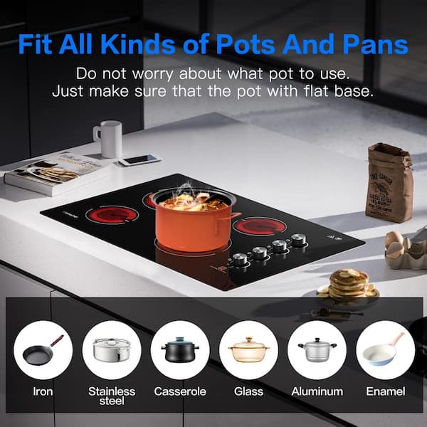 30 in. 4 Elements Radiant Electric Cooktop in Black with Knob Control