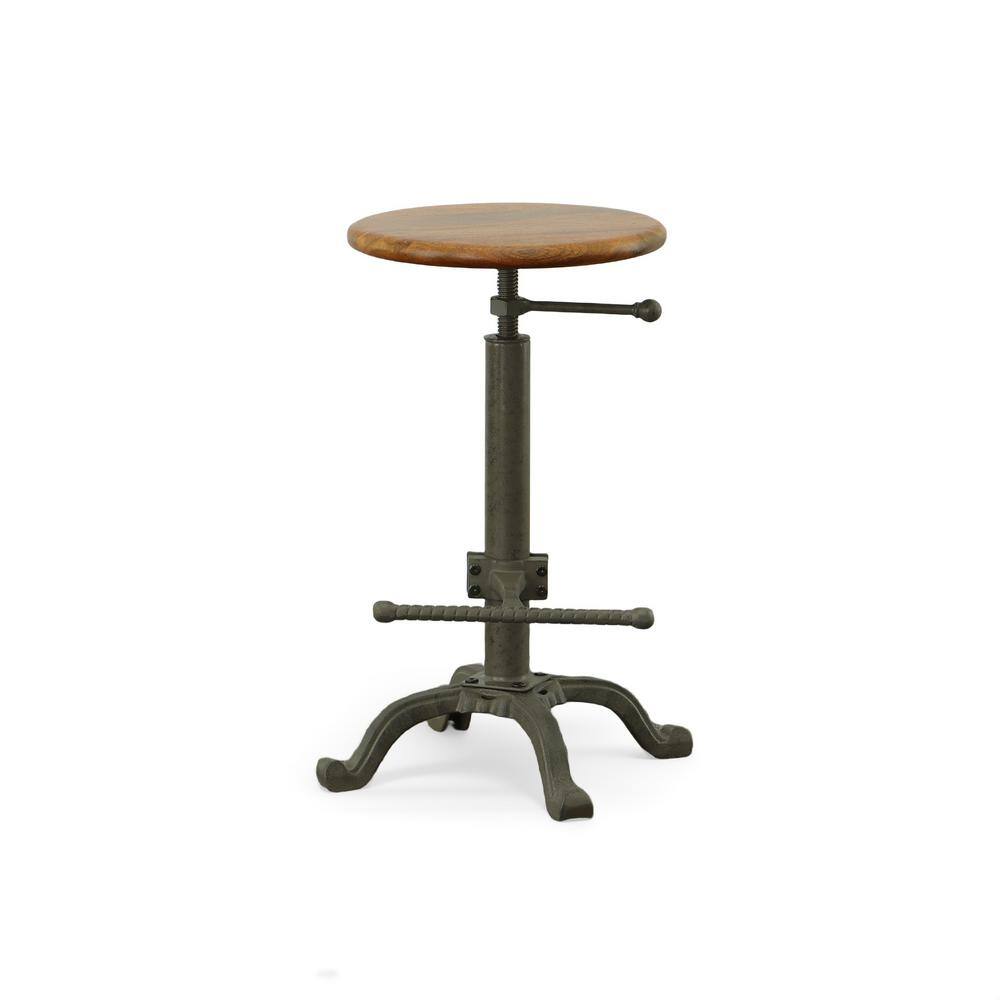 Waylon Adjustable Brown Mango Wood and Metal Swivel Stool