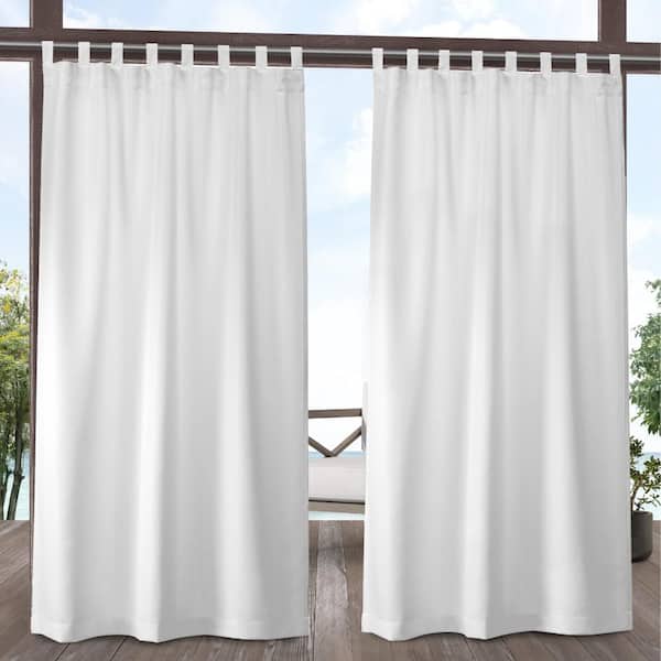 EXCLUSIVE HOME Cabana Winter White Solid Light Filtering Hook-and-Loop Tab Indoor/Outdoor Curtain, 54 in. W x 84 in. L (Set of 2)