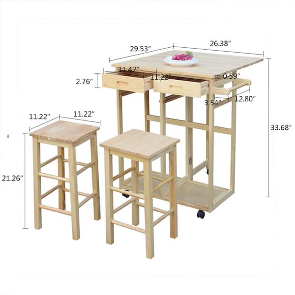 Solid Wood Kitchen Cart Dining Set