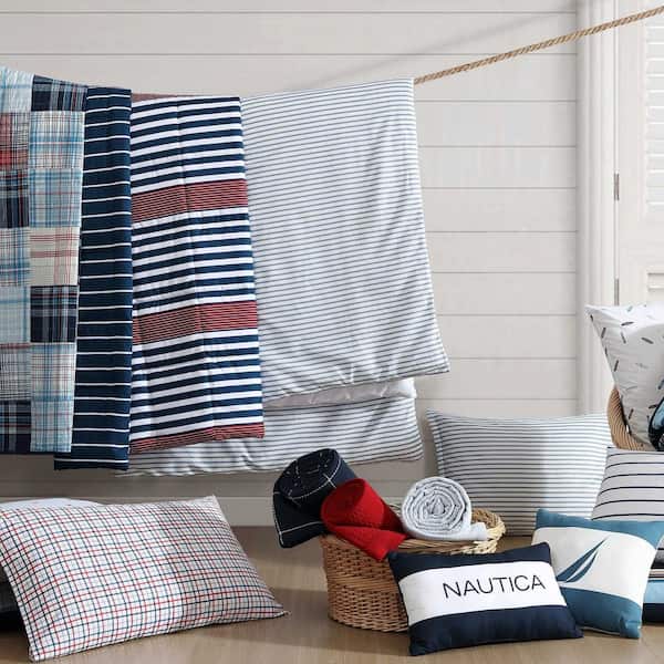 Nautica Kennedy Stripe Blue White Red 2-Piece Microfiber Twin