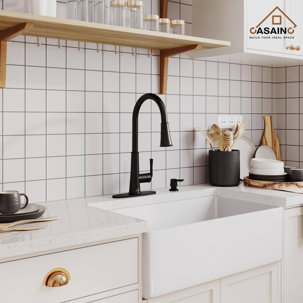 Matte Black Stainless Steel Pull-Down Kitchen Faucet with LED Light