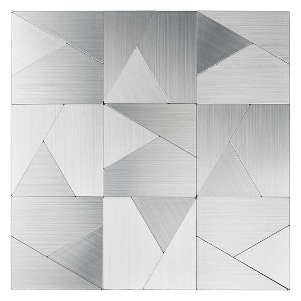 Art3d Triangle Jigsaw Silver 12 in. x 12 in. Stainless Steel Peel and Stick Tile Backsplash ( 9.7 sq ft. /pack)
