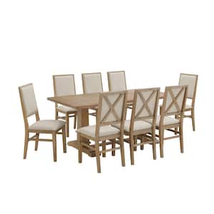 Joanna Rustic 9-Piece Brown Upholstered Dining Set