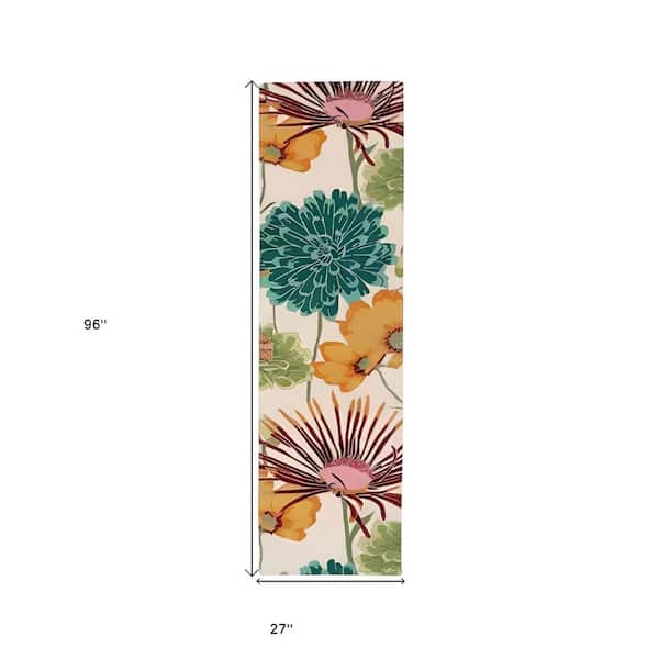2 ft. x 8 ft. Ivory Floral Washable Area Rug