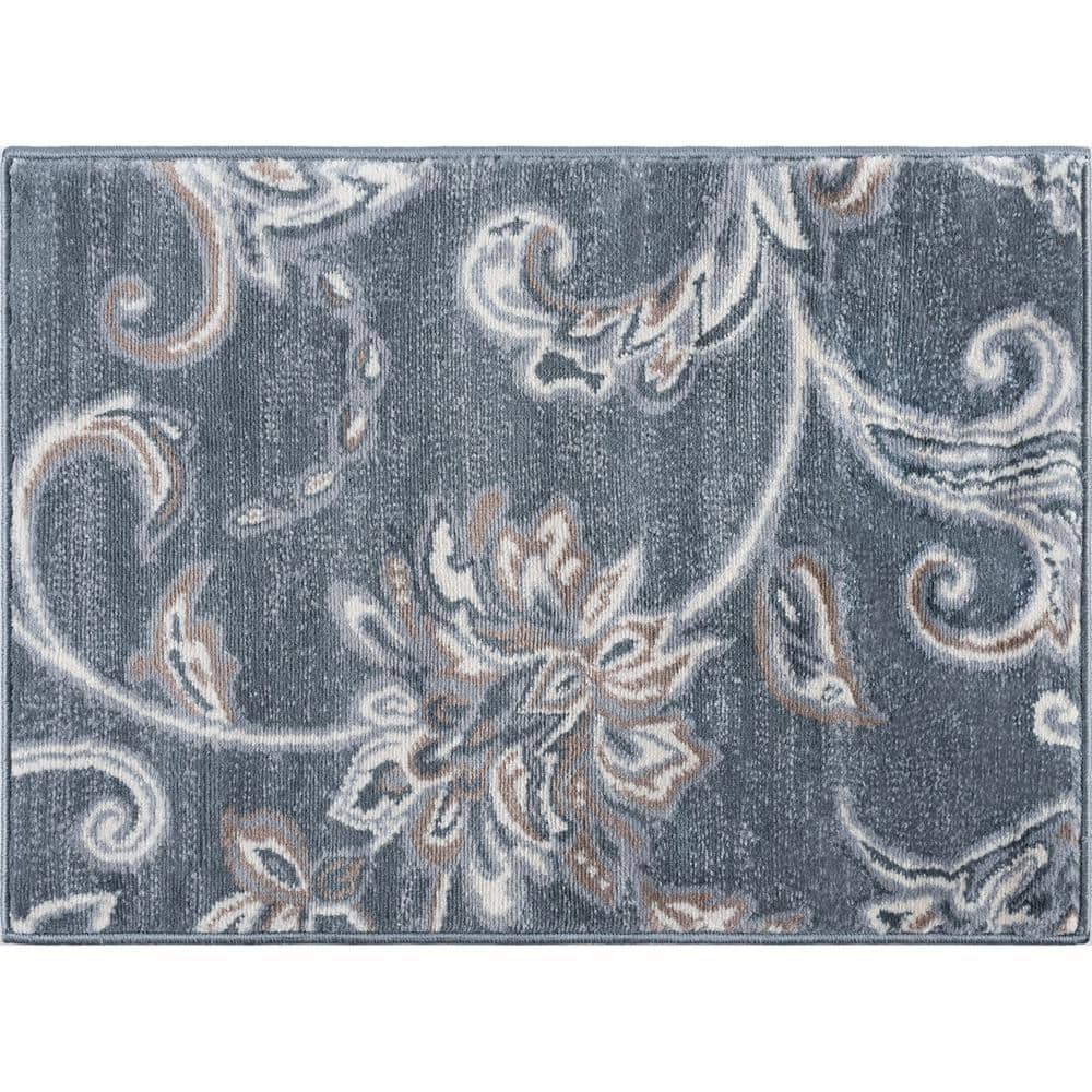 Madison Dark Gray Floral Synthetic Kids Area Rug 2' x 3'
