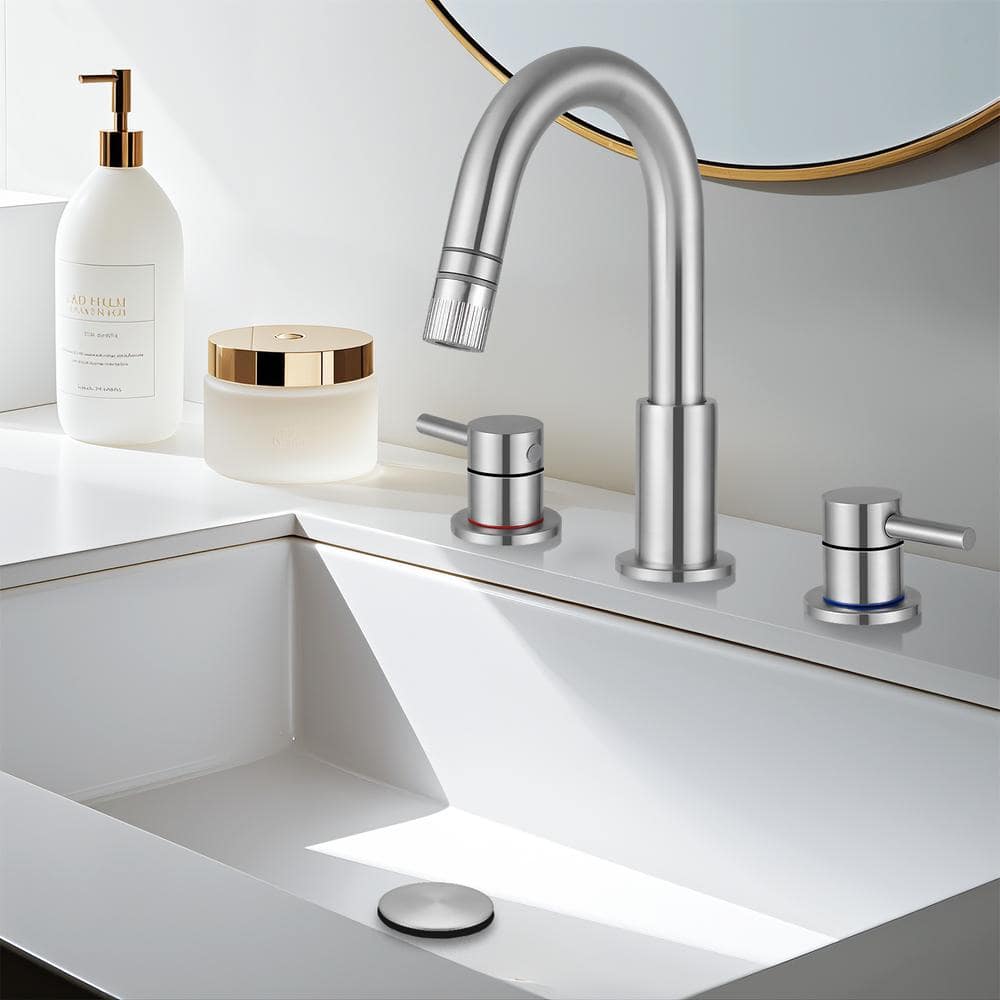 Brushed Nickel Double Handle Widespread Bathroom Faucet