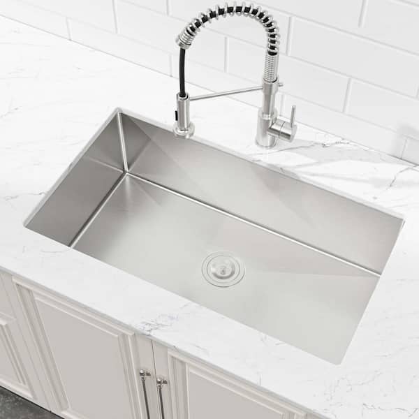 33 in. x 19 in. Brushed Nickel Stainless Steel Double Bowl Overmount Kitchen Sink with US Standard Drain and Hooks
