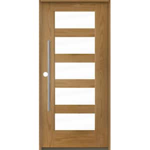 Modern Faux Pivot 36 in. x 80 in. 5 Lite Right-Hand/Inswing Clear Glass Bourbon Stain Fiberglass Prehung Front Door