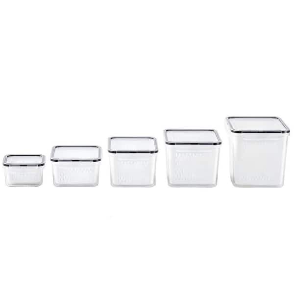 5-Pack Large Refrigerator Produce Containers with Detachable Colander, Leakproof Microwave Safe Storage