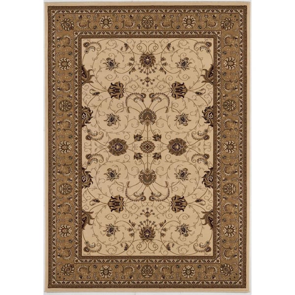 10 ft. x 13 ft. Beige and Brown Oriental Washable Non Skid Area Rug