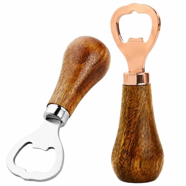 Walnut Handle Stainless Steel Bottle Opener Silver and Rose Gold 2-Piece Barware Kitchen Gift Set