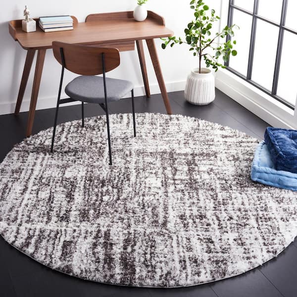 Berber Shag 4 ft. x 4 ft. Gray/Dark Gray Abstract Striped Round Area Rug