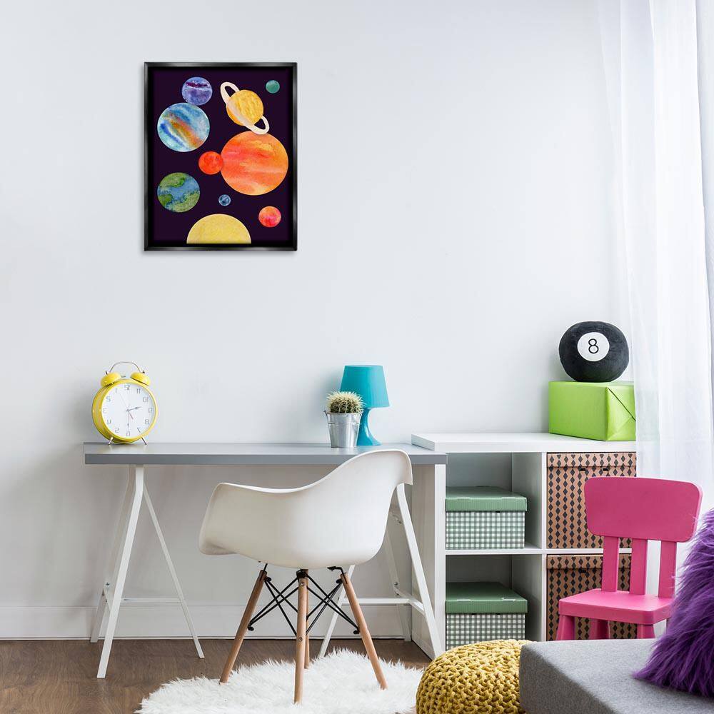 Watercolor Planets on Black by Corinne Rose Designs Black Floater Frame Abstract Graphic Art Print 21 in. x 17 in. price history on PriceWatchPro
