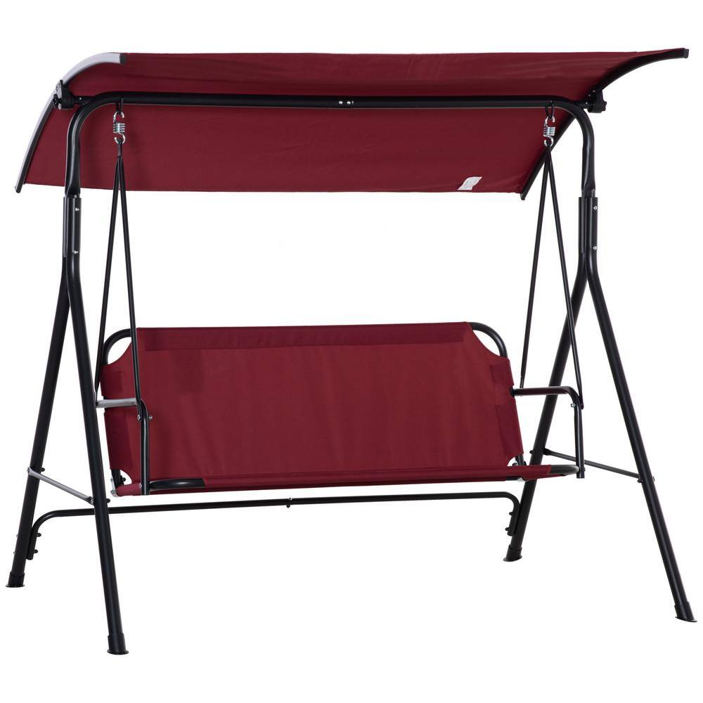 Outsunny 3-Person Wine Red Metal Patio Swing with Adjustable Tilt ...