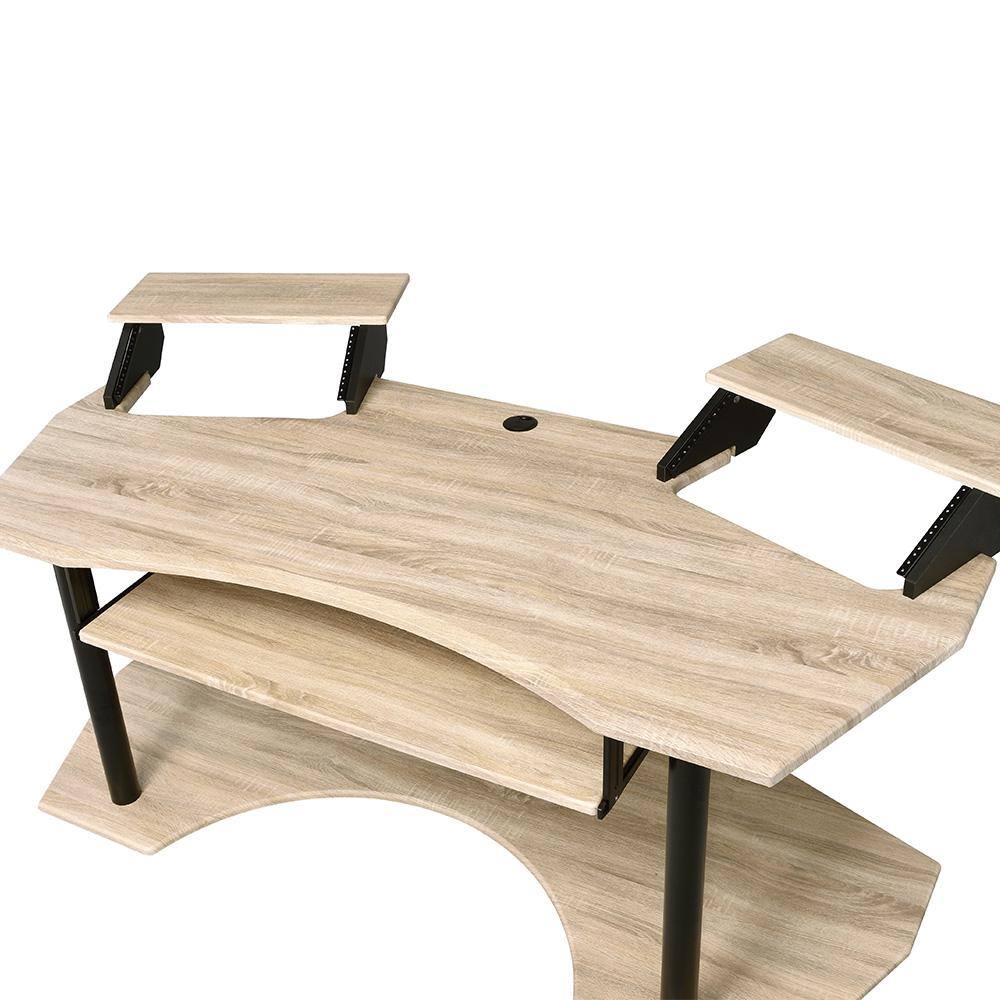 Natural Oak Studio Desk with Keyboard Tray and Shelves