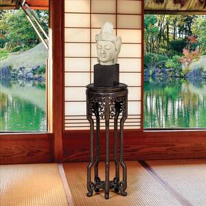 Asian Temple 11.5 in. Brown Standard Round Top Wood Pedestal