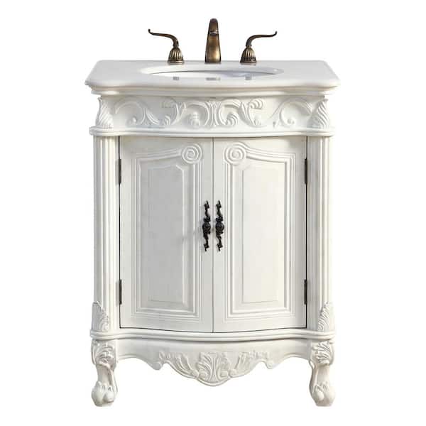 Unbranded Simply Living 27 in. W x 21 in. D x 35 in. H Bath Vanity in Antique White with White And Brown Vein Marble Top