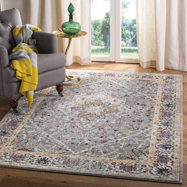 Evoke Gray 9 ft. x 12 ft. Floral Medallion Area Rug