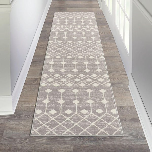 Grafix Grey 2 ft. x 12 ft. Moroccan Boho Kitchen Runner Area Rug