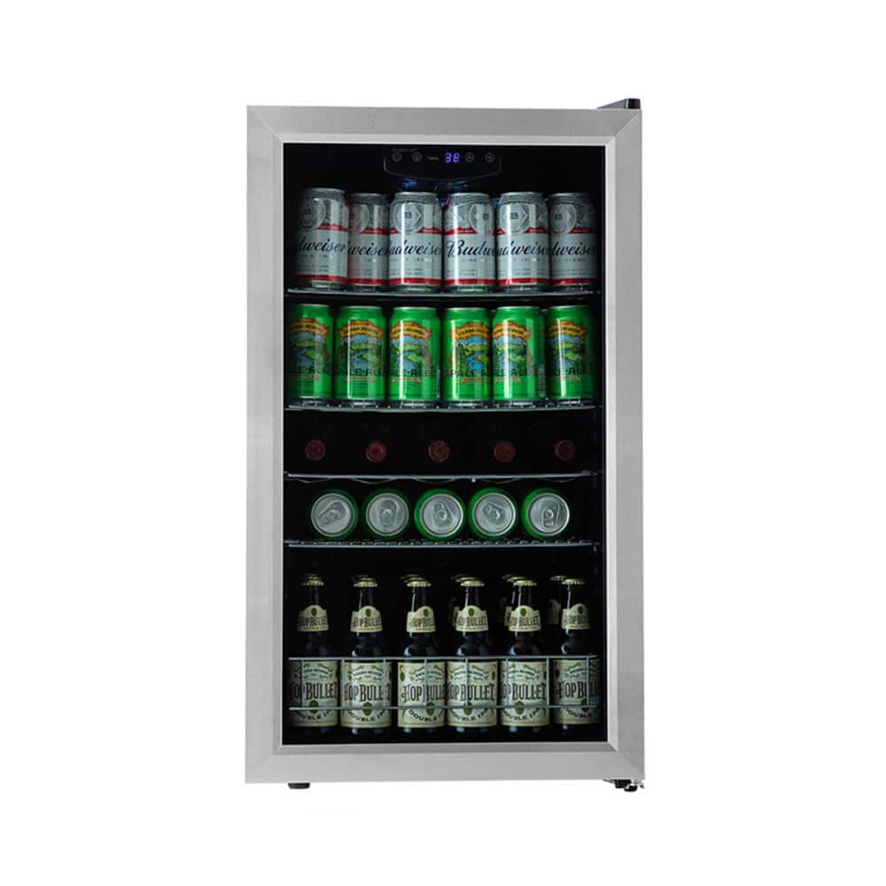 Stainless Steel 105-Can Beverage Cooler with Reversible Glass Door