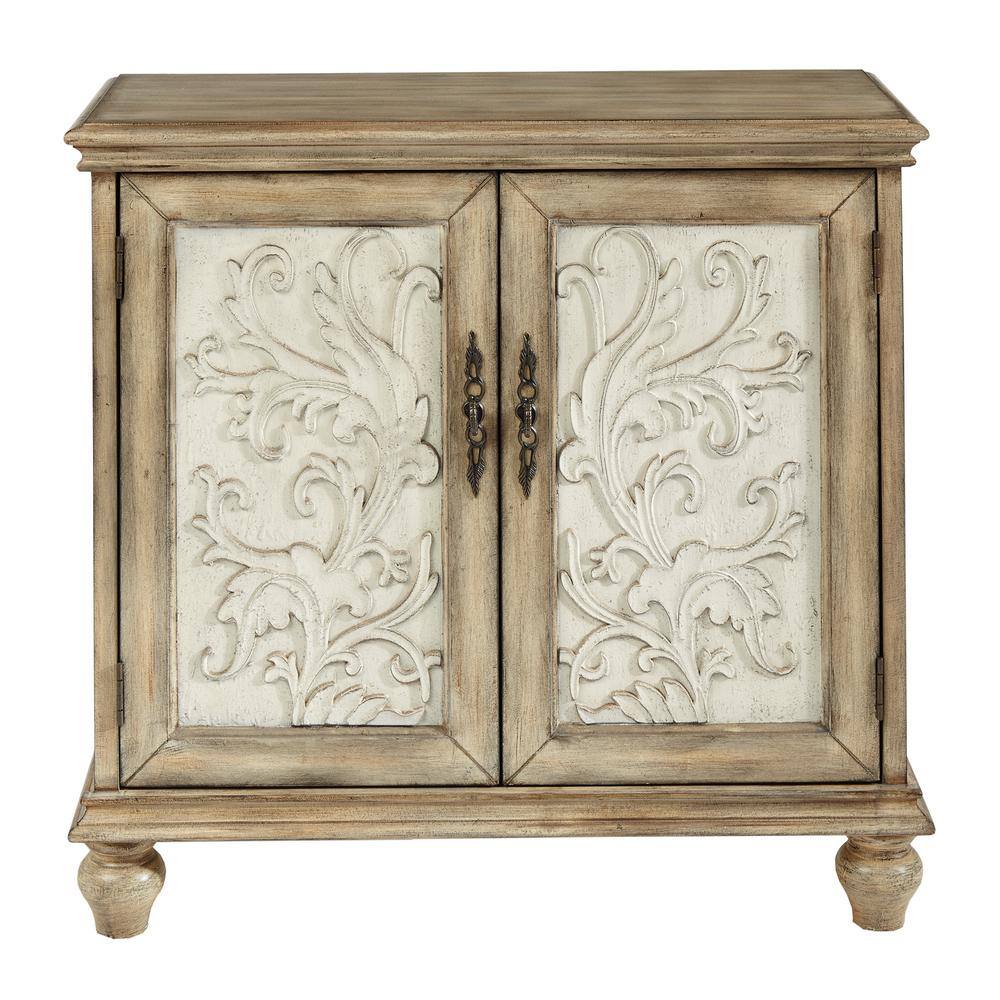 Grayson Cream and Brown Floral 2-Door Cabinet with Adjustable Shelf