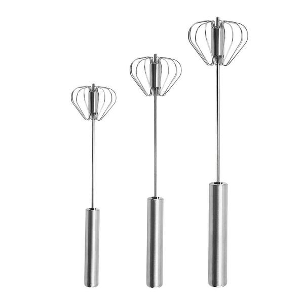 Silver Stainless Steel Semi-automatic Whisk, Hand Push Rotary Whisks Mixer Stirrer for Making Cream, Whisking, Beating