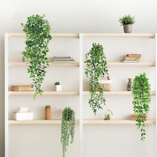 Unbranded 25.6 in. Green Fake Plant Hanging Plants with Pots, Artificial  Ivy Vine Faux Eucalyptus Hanging Plant (4-Pack) NY04232
