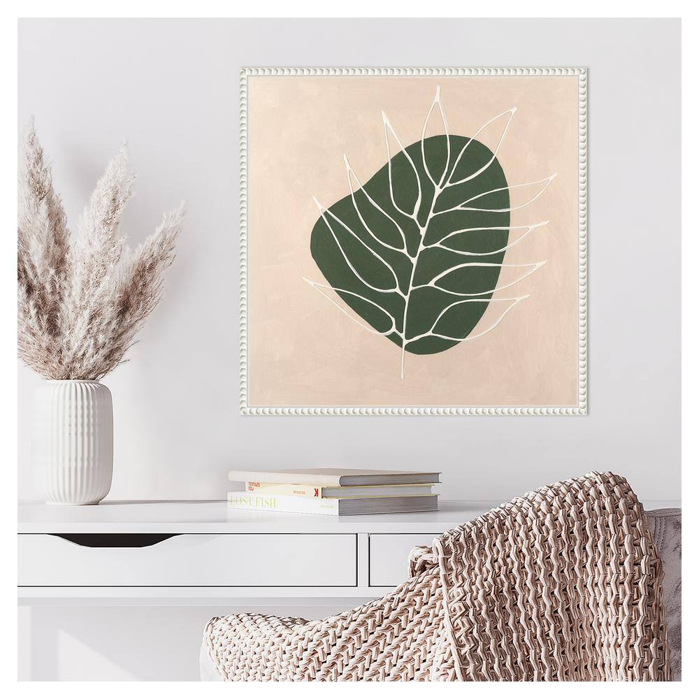 Peace Offering IV Green Leaf Abstract Canvas Wall Art with White Frame