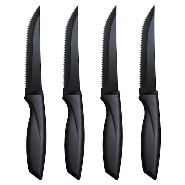 8.78 in. Stainless Steel Partial Tang Serrated Edge Steak Knife with Ergonomic Black Polypropylene Handle (Set of 4)