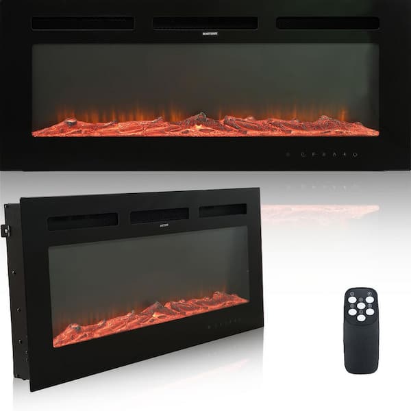 36 in. Wall Mount Electric Fireplace with 12-Flame Colors and 5-Brightness, Timer, Thermostat, Fireplace Heater in Black