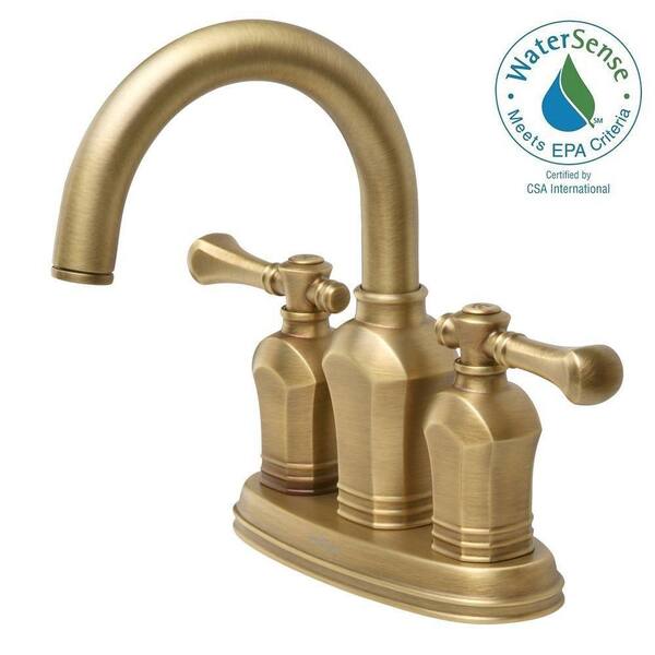 Pegasus Verdanza 4 in. Centerset 2-Handle Bathroom Faucet in Antique Brass