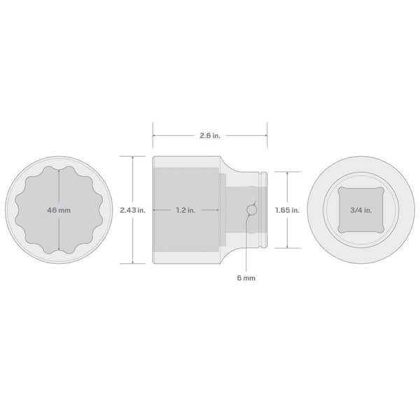 TEKTON 3/4 in. Drive x 46 mm 12-Point Socket SHD32346 - The Home Depot
