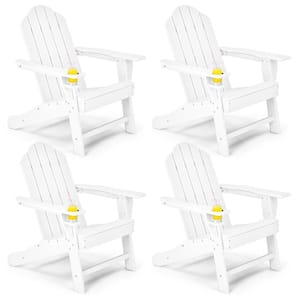 4-Piece White Patio Plastic Adirondack Chair Weather Resistant Garden Deck with Cup Holder