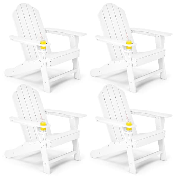 Costway 4-Piece White Patio Plastic Adirondack Chair Weather Resistant Garden Deck with Cup Holder