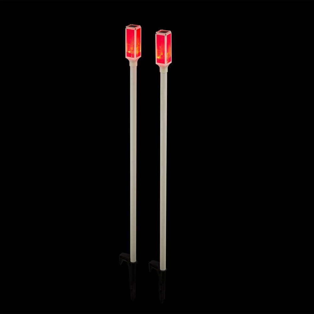 White and Red Solar LED Pathway Light Set of 2