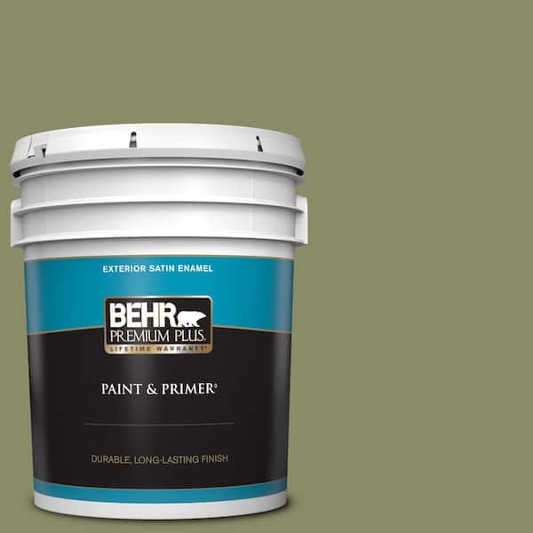 BEHR PREMIUM PLUS 5 gal. #S370-5 Pesto Paste Satin Enamel Exterior Paint & Primer