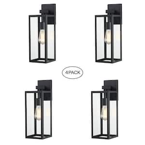 Martin 1-Light 17.25 in. H Matte Black Finish Hardwired Outdoor Wall Lantern Sconce (4-Pack)