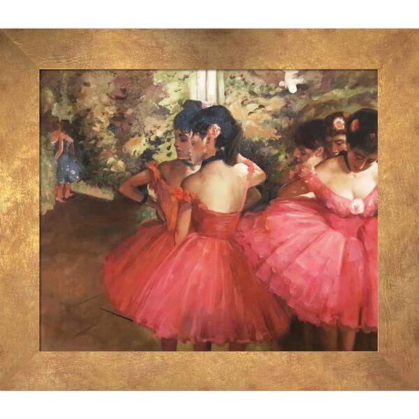 LA PASTICHE Dancers in Pink by Edgar Degas Florentine Gold Framed Abstract Oil Painting Art Print 26 in. x 30 in.