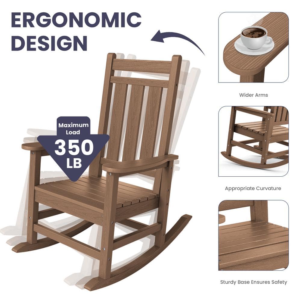 Brown HDPE Plastic Adirondack Rocking Chair with Arms