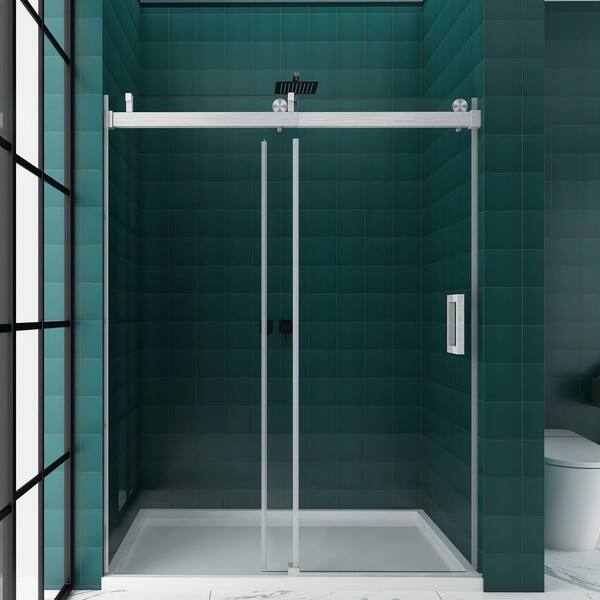 Staykiwi 72 in. W x 76 in. H Single Sliding Frameless Shower Door in Matte Black Finish with Buffer