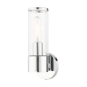Prestwick 4.25 in. 1-Light Polished Chrome ADA Wall Sconce with Clear Glass