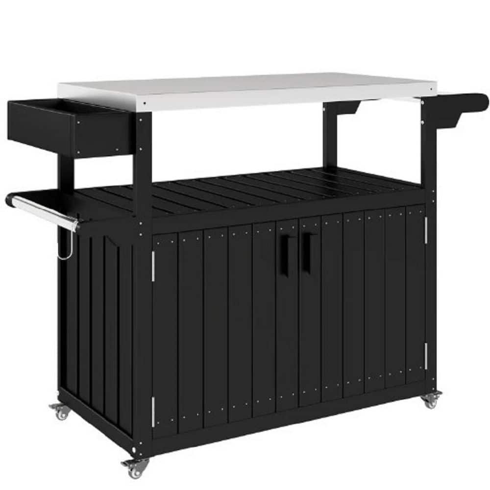 Black Plastic Outdoor Bar Table Cart with Stainless Steel Top, Storage, Wheeles price history on PriceWatchPro