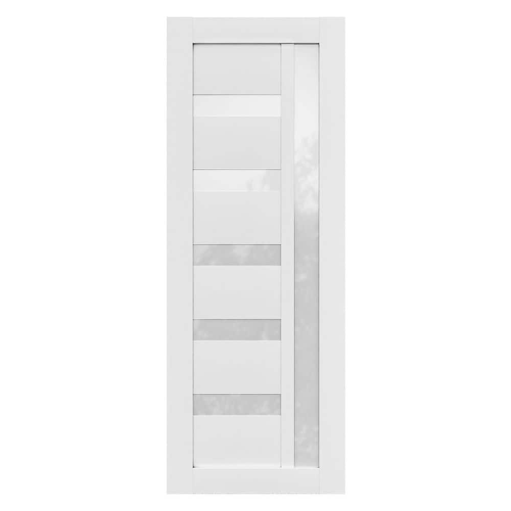 32 in. x 92 in. 6 Panel Solid Wood 6-Lite Frosted Glass Prefinished White Polycarbonate Interior Door Slab Moonflower price history on PriceWatchPro